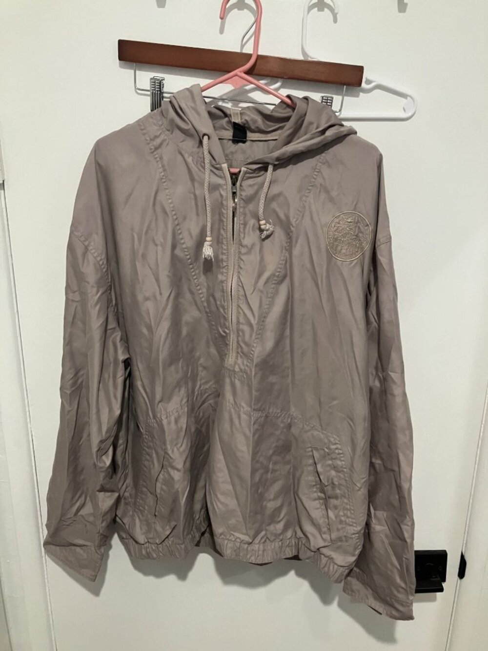 VTG King Louie Jacket Mens Large Silver Satin Hooded Pullover, Gray, XL, Aerie